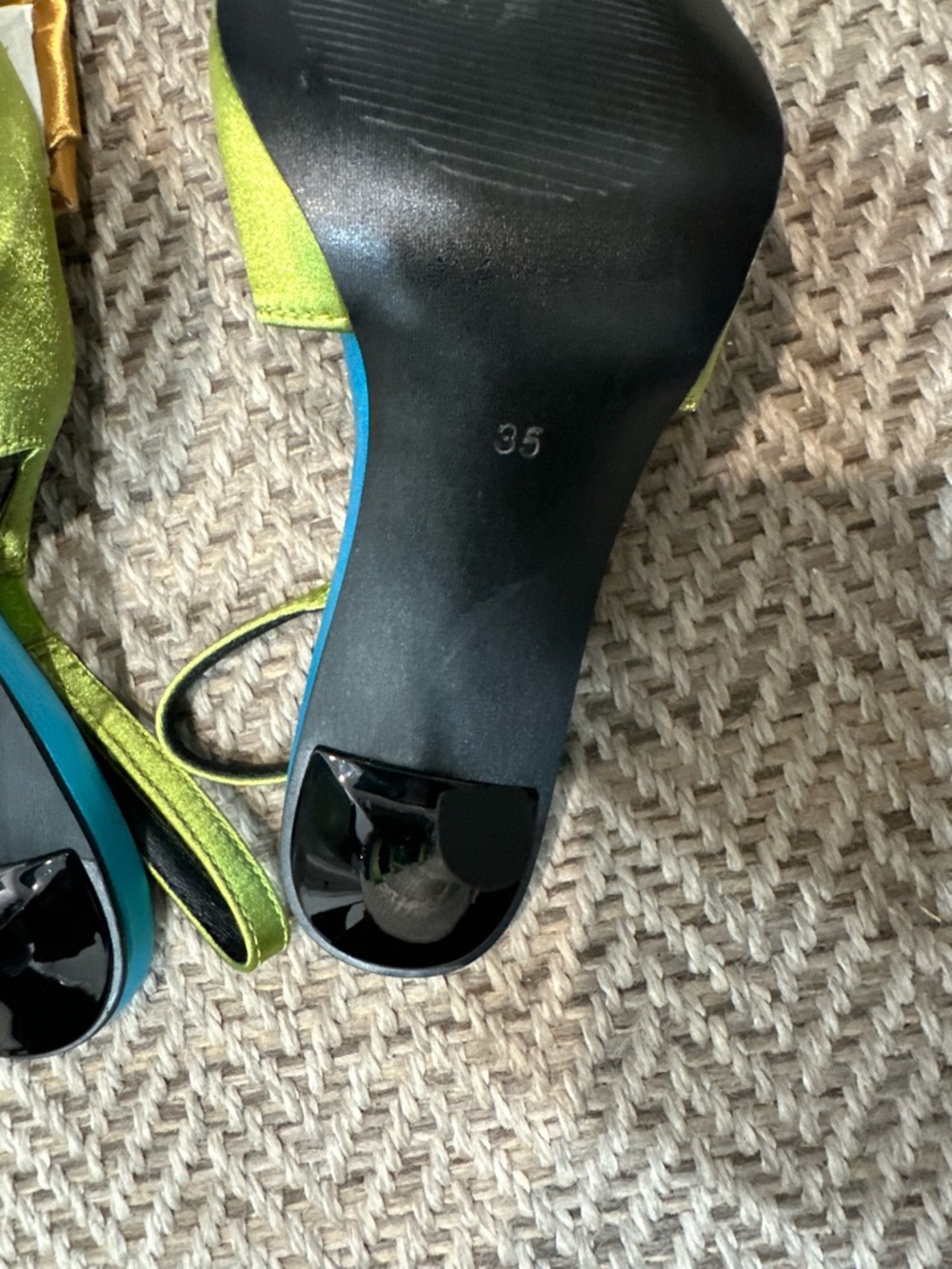 Green Satin Pointed Toe Heels with Brown Rosette - Picture 9 of 9